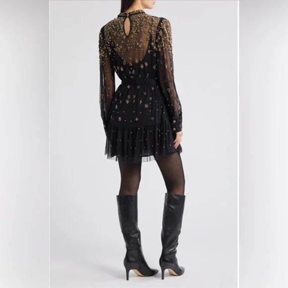 Farm Rio Black/Gold Embroidered Tulle Overlay Minidress, Concert, Party, XL NWT - Picture 3 of 12